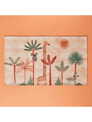 Ozka Concept Maison Safari Kids Hayvan BASKILI%100 Polyester Kilim, Somon, 80X150 cm