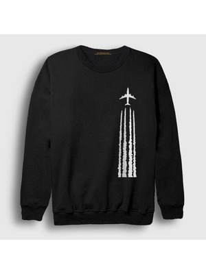 Presmono Unisex Siyah Contrail Pilot Airplane Uçak Sweatshirt