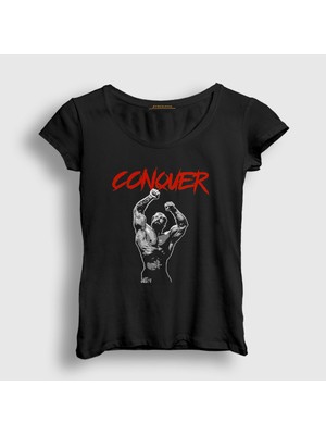Presmono Kadın Siyah Conquer Gym Spor Chris Bumstead T-Shirt