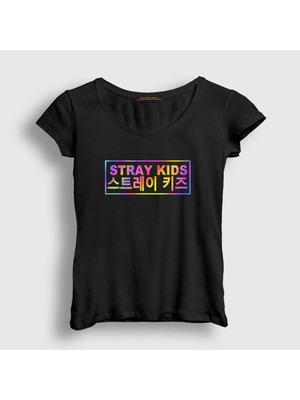 Presmono Kadın Siyah Colors Stray Kids T-Shirt