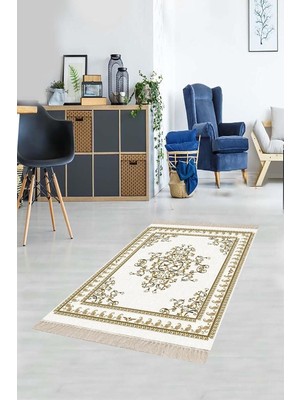 Ozka Concept Pelangi Osmanlı Desen Göbekli Dijital Baskı Yıkanabilir Salon Halısı Yolluk, Bej 160 x 30