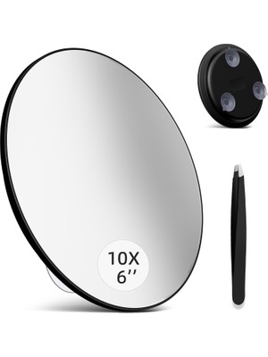 Ozka Concept Büyük 6 Inç 10X Cımbızlı Büyüteç Aynası, Vantuzlu Seyahat Büyüteç Aynası 10X, Yüksek Büyütmeli Seya