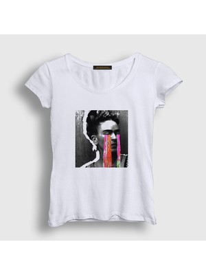 Presmono Kadın Beyaz Cry Frida Kahlo T-Shirt