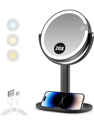 Ozka Concept Miyadiva Işıklı Makyaj Aynası,ışık Dokunmatik Anahtarlı 20X Büyüteç Aynası,3 Renkli Işık 80 L