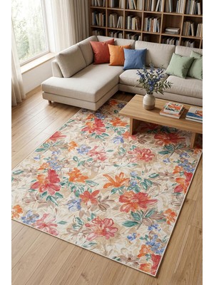 Ozka Concept Soneka Çiçekli Şönil Doğal Pamuk Tabanlı Salon Halısı Kaymaz Yıkanabilir Çevre Dostu (Salon, 200X30