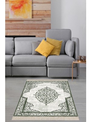 Ozka Concept Pelangi Osmanlı Desen Göbekli Dijital Baskı Yıkanabilir Salon Halısı, Yeşil 120 x 120