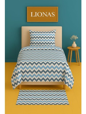 Ozka Concept Ezgi Tek Kişilik Desenli Nevresim Takımı, Chevron Desen, Mavi, 155 x 230 Cm, Kapaklı Yastık Kılıfı