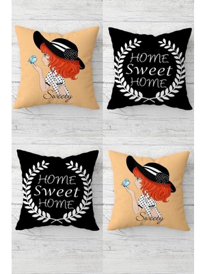 Ozka Concept Pelangi Sweet Sweet Girl Gizli Fermuarlı Kırlent Kılıfı Koltuk Yastık Kılıfı TAKIM(4AD