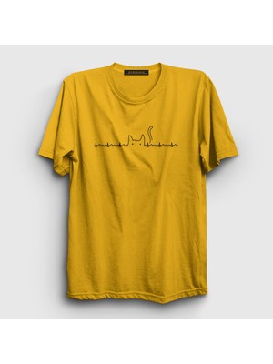 Presmono Unisex Sarı Ekg Cat Kedi T-Shirt