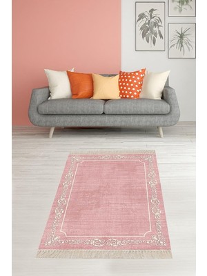 Ozka Concept Pelangi Çerçeve Desenli Dijital Baskı Yıkanabilir Kaymaz Taban Düz Salon Halı Yolluk, Pembe 160