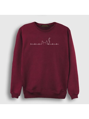 Presmono Unisex Bordo Ekg Cat Kedi Sweatshirt