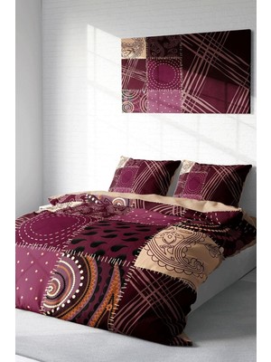 Ozka Concept Monohome Çift Kişilik Nevresim Takımı Özel Dokuma Pamuk Saten 3D Digital Patchwork Bordo, Monohome1