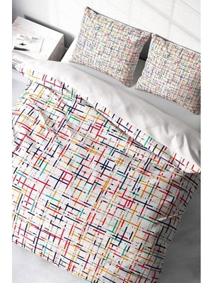 Ozka Concept MONOHOME%100 Pamuk Saten Çift Kişilik Nevresim Takımı Colorful Lines, MONOHOME40123