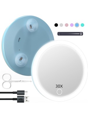 Ozka Concept 30X Işıklı Seyahat Büyüteç Aynası, Küçük LED Büyüteç Aynası Edilebilir 30X Seyahat Büyüteç Ayn