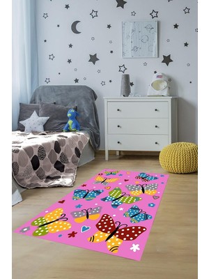 Ozka Concept Pelangi Desen Pembe Yıkanabilir Kaymaz Taban Tutmaz Çocuk Odası Halısı, Sarı-Y