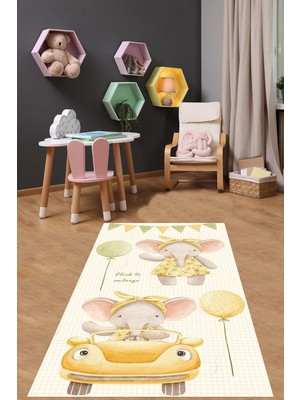 Ozka Concept Pelangi Piti Kare Zemn Sevimli Arabalı Balonlu Fil Yıkanabilir Kaymaz Taban Tutmaz Çocuk Odası