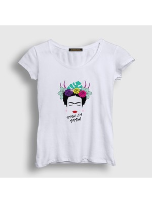 Presmono Kadın Beyaz Flowers Frida Kahlo T-Shirt