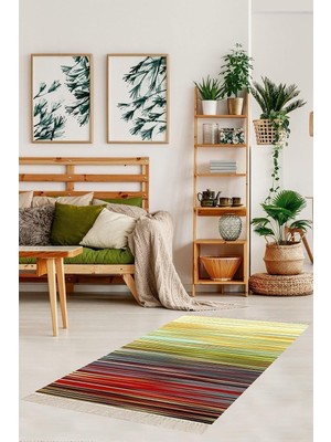 Ozka Concept Pelangi Kilim Desenli Etnik Dijital Baskı Yıkanabilir Kaymaz Taban Salon Halı Yolluk, Kar