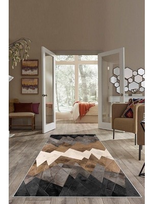 Ozka Concept Pelangi Gri Geometrik Desen Renk Geçişli Yıkanabilir Kaymaz Taban Tutmaz Salon Halısı V