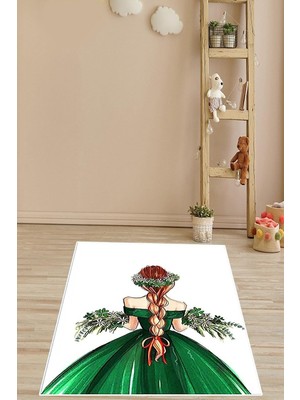 Ozka Concept Pelangi Desenli Dijital Baskı Yıkanabilir Kaymaz Taban Tutmaz Halı, Yeşil 80 x 50