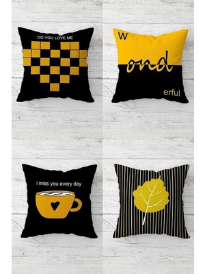 Ozka Concept Pelangi Kalpyaprak Coffee Desen Gizli Fermuarlı Kırlent Kılıfı Koltuk Yastık Kılıfı TAKIM(4ADET), T