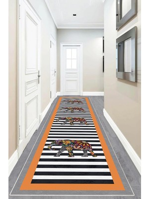 Ozka Concept Pelangi Fil Desenli Etnik Dijital Baskı Yıkanabilir Salon Filli Halı Yolluk (Turuncu), Tu
