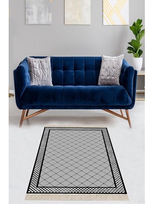 Ozka Concept Pelangi Geometrik Desenli Dijital Baskı Yıkanabilir Kaymaz Taban Etnik Kilim Desen Salon Halı, Gri-