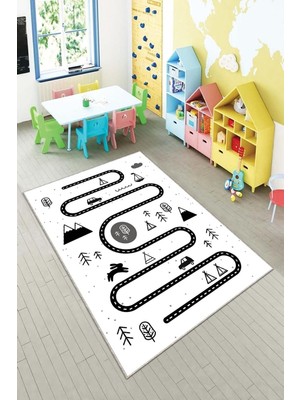 Ozka Concept Pelangi Gri Trafik Yollu Fiğürlü Yıkanabilir Kaymaz Taban Tutmazbebek Çocuk Odası Halısı
