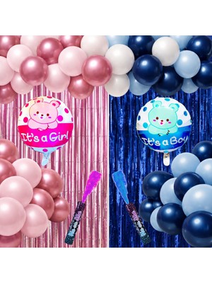 Tedaks Cinsiyet Belirleme Baby Shower Parti Pembe Gülkurusu Mavi Lacivert Balonlar Metalize Arka Fon Kız Erkek Şişme Balon Cinsiyet Sisi