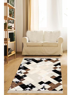 Ozka Concept Pelangi Hakiki Deri Desenli Dijital Baskı Yıkanabilir Kaymaz Taban Salon Halı, Bej 160 x 230