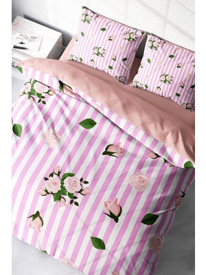 Ozka Concept Monohome Lastikli ÇARŞAFLI%100 Pamuk Saten Çift Kişilik Nevresim Takımı Scattered Roses, MONOHOME40
