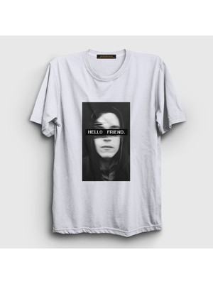 Presmono Unisex Beyaz Hello Friend Hacker Mr Robot T-Shirt