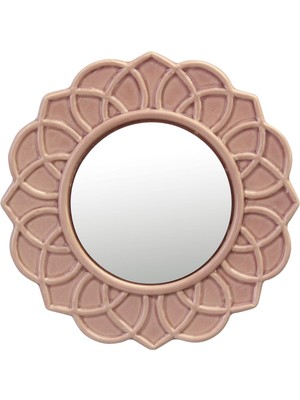 Ozka Concept Stonebriar Dekoratif 9" Soluk Pembe Yuvarlak Çiçekli Seramik Vurgulu Duvar Aynası, Ekli Asma Halkal