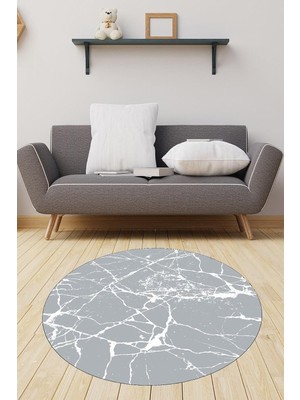 Ozka Concept On The Clouds Gri Beyaz Mermer Desen Çerçeve Dijital Baskı Yıkanabilir Kaymaz Taban Yuvarlak Salon