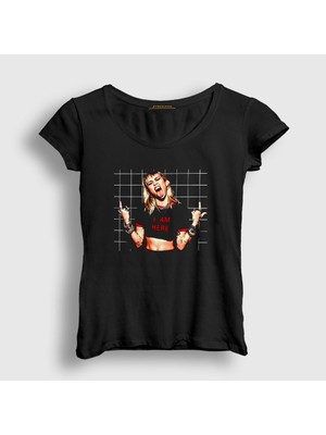 Presmono Kadın Siyah Here Miley Cyrus T-Shirt