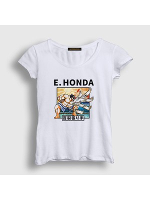 Presmono Kadın Beyaz Honda Oyun Street Fighter T-Shirt