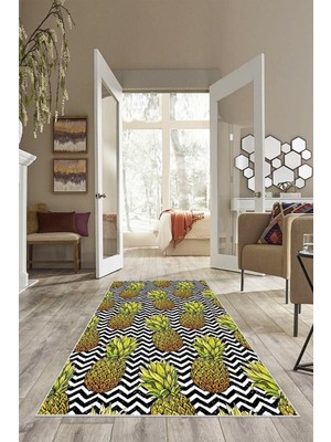 Ozka Concept Pelangi Siyah Beyaz Zigzag Ananas Desen Yıkanabilir Kaymaz Taban Tutmaz Salon Halısı