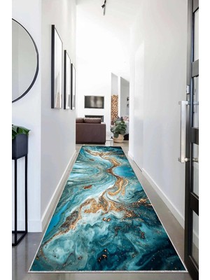 Ozka Concept Pelangi Gold Detaylı Okyanus Esintili Dijital Baskı Yıkanabilir Salon Halı, 80 x 150, 9