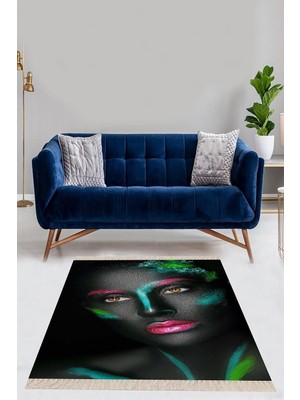 Ozka Concept Pelangi Afrika Desenli Afrikalı Kadın Halı Dijital Baskı Yıkanabilir Salon Halı Yolluk, S