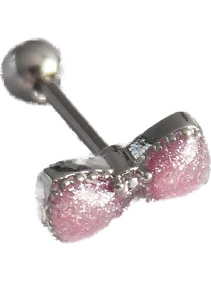 Ozka Concept 316L Çelik Gümüş Renk Pembe Kurdele Zirkon Taş Detay Tragus Piercing - TJ-PR1295