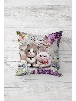 Ozka Concept Pelangi Cute Cat Sevimli Kedili Çift Tarafı Baskı Gizli Fermuar Genç Kız Kırlent Koltuk Yastık Kılı