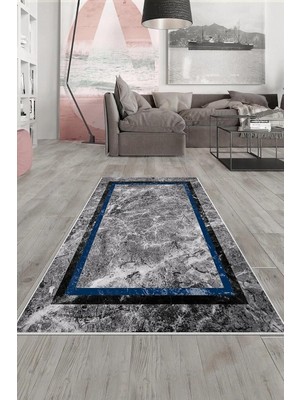 Ozka Concept Pelangi Gri Mermer Şerit Işlemeli Yıkanabilir Kaymaz Taban Tutmaz Salon Halısı