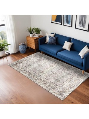 Ozka Concept Laven Kadife Kaymaz Pamuk Tabanlı Yıkanabilir Antibakteriyel Salon Halısı 120X180