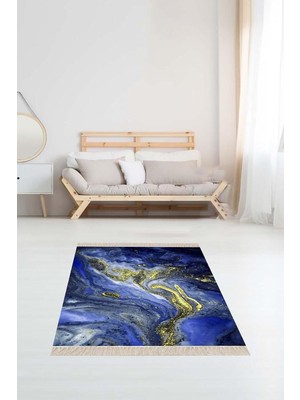 Ozka Concept Pelangi Gold Detaylı Okyanus Esintili Dijital Baskı Yıkanabilir Salon Halı, Lacivert 180 x 3