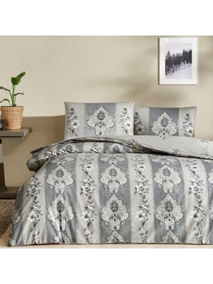 Ozka Concept Taç Edwina DESENLI%100 Pamuk Nevresim Takımı, Gri, Çift Kişilik (Nevresim: 200X220 Cm/çarşaf: 240X2