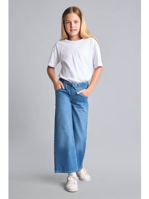 Defacto Beli Lastikli Wide Leg Açık Mavi Kız Çocuk Jean Pantolon H6242A8/NM39