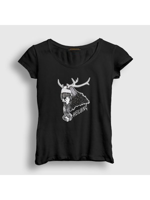 Presmono Kadın Siyah Maria Franz V2 Heilung T-Shirt