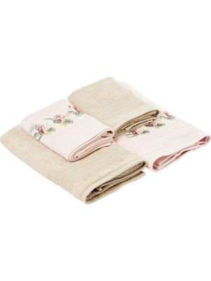 Ozka Concept Taç Floret Çiçekli%60 Pamuk%40 Viskoz Hamam Seti, Somon, 2 Adet 70X150 Cm, 2 Adet 50X90 cm