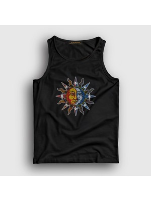 Presmono Unisex Siyah Mosaic Sun Moon Güneş Ay Atlet