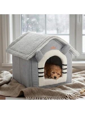 Ozka Concept Gobypet Klasik Çatılı Evi Küçük Irk Kulübesi Yuvası – Minderli Peluş Iç Mekan Yata